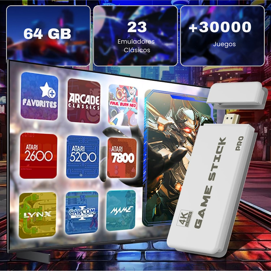 Game Stick Pro – Consola Retro HD con Mandos Inalámbricos y 30.000+ Juegos Integrados